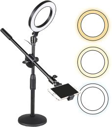 10'' Ring Light Overhead Phone Mount LED Circle Lights 360Â° Adjustable Shooting Arm Dimmable for Video Recording;  Live Streaming;  YouTube;  Makeup;