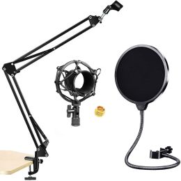 Professional Microphone Stand with Pop Filter Heavy Duty Microphone Suspension Scissor Arm Stand and Windscreen Mask Shield 5 Core RM STND 2 (with Pop