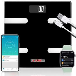 Rechargeable Smart Digital Bathroom Weighing Scale with Body Fat and Water Weight for People, Bluetooth BMI Electronic Body Analyzer Machine, 400 lbs.