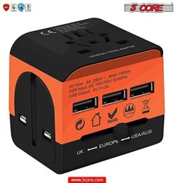 Charger Universal Adapter Multi Outlet Port 3 USB Phone Power All in One Multi Cable Multiple Phone Charge Wall Plug (Orange) 5 Core UTA 3USB ORG