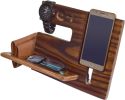 WILLART Wood Phone Docking Station| Ash Desk Organizer| Tablet Holder| Key Hooks| Coin Wallet Watch Stand Handmade |Pine Wood Antique Finish