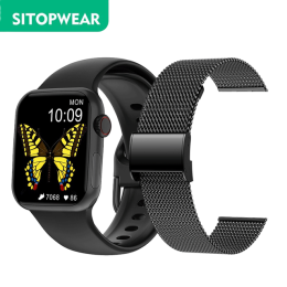 SitopWear Smart Watch 2022 Wireless Charging Smartwatch Bluetooth Calls Watches Men Women Fitness Bracelet Custom Watch Face (Color: With Steel Strap)
