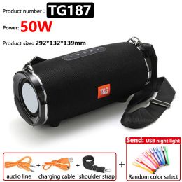 50W High Power TG187 Bluetooth Speaker Waterproof Portable Column For PC Computer Speakers Subwoofer Boom Box Music Center FM TF (Color: 50W TG187 Black)
