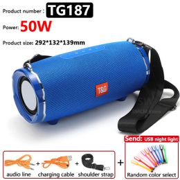50W High Power TG187 Bluetooth Speaker Waterproof Portable Column For PC Computer Speakers Subwoofer Boom Box Music Center FM TF (Color: 50W TG187 Blue)