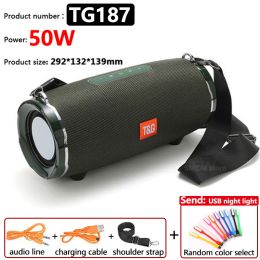 50W High Power TG187 Bluetooth Speaker Waterproof Portable Column For PC Computer Speakers Subwoofer Boom Box Music Center FM TF (Color: 50W TG187 Green)