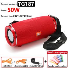 50W High Power TG187 Bluetooth Speaker Waterproof Portable Column For PC Computer Speakers Subwoofer Boom Box Music Center FM TF (Color: 50W TG187 Red)