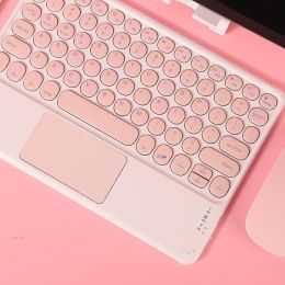 Wireless Bluetooth Keyboard with Touchpad for iPad Keybaord iPhone Samsung Galaxy Xiaomi Huawei Microsoft Surface HP (Color: Pink Round, Axis Body: Brown Switch)