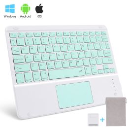 Wireless Bluetooth Keyboard with Touchpad for iPad Keybaord iPhone Samsung Galaxy Xiaomi Huawei Microsoft Surface HP (Color: Green Square, Axis Body: Brown Switch)