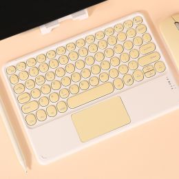 Wireless Bluetooth Keyboard with Touchpad for iPad Keybaord iPhone Samsung Galaxy Xiaomi Huawei Microsoft Surface HP (Color: Yellow Round, Axis Body: Brown Switch)