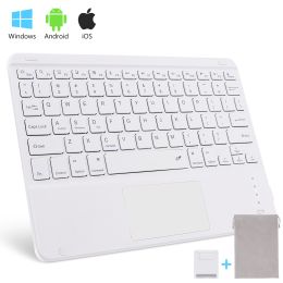 Wireless Bluetooth Keyboard with Touchpad for iPad Keybaord iPhone Samsung Galaxy Xiaomi Huawei Microsoft Surface HP (Color: White Square, Axis Body: Brown Switch)