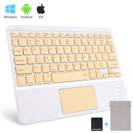 Wireless Bluetooth Keyboard with Touchpad for iPad Keybaord iPhone Samsung Galaxy Xiaomi Huawei Microsoft Surface HP (Color: Yellow Square, Axis Body: Brown Switch)