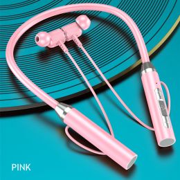 Wireless Headphones Bluetooth 5.0 Neckband Earphones Magnetic Sports Waterproof TWS Earbuds Blutooth Headset With Microphone Mic (Color: Pink, Ships From: China)
