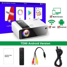 HD Mini Projector TD90 Native 1280 x 720P LED Android WiFi Projector Video Home Cinema 3D Smart Movie Game Proyector (Color: Android Version, Ships From: China)