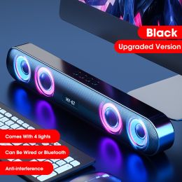 PC Soundbar Wireless 6D Surround Speaker Bluetooth 5.0 Home Wired Computer Stereo Subwoofer Sound Bar PC Laptop Theater TV Aux (Color: Upgrade-Black)