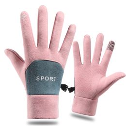 Winter Gloves Men Women Touch Screen Glove Anti-Slip Windproof Waterproof Texting Gloves for Running Cycling (Color: Pink)