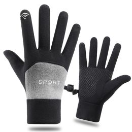 Winter Gloves Men Women Touch Screen Glove Anti-Slip Windproof Waterproof Texting Gloves for Running Cycling (Color: Black)