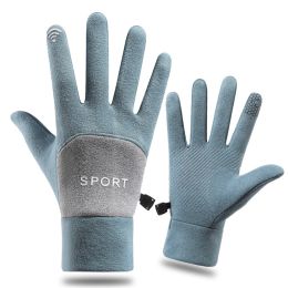 Winter Gloves Men Women Touch Screen Glove Anti-Slip Windproof Waterproof Texting Gloves for Running Cycling (Color: Blue)