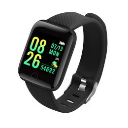 116 PLUS Smart Watch with Heart Rate and Blood Pressure Monitoring (Color: Black)