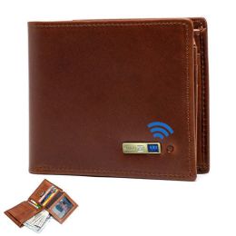 Smart Wallet Bluetooth-compatible Leather Short Credit Card Holders (Color: Blue)
