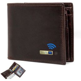 Smart Wallet Bluetooth-compatible Leather Short Credit Card Holders (Color: Beige)