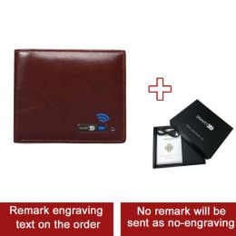 Smart Wallet Bluetooth-compatible Leather Short Credit Card Holders (Color: Gray)