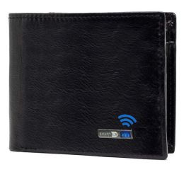 Smart Wallet Bluetooth-compatible Leather Short Credit Card Holders (Color: Black)