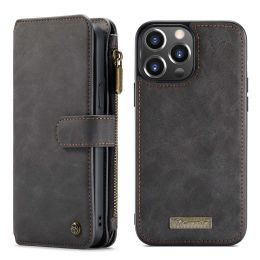 Premium Magnetic Wallet Flip Case for iPhone (Color: Black, Model: iPhone 13 PRO MAX)